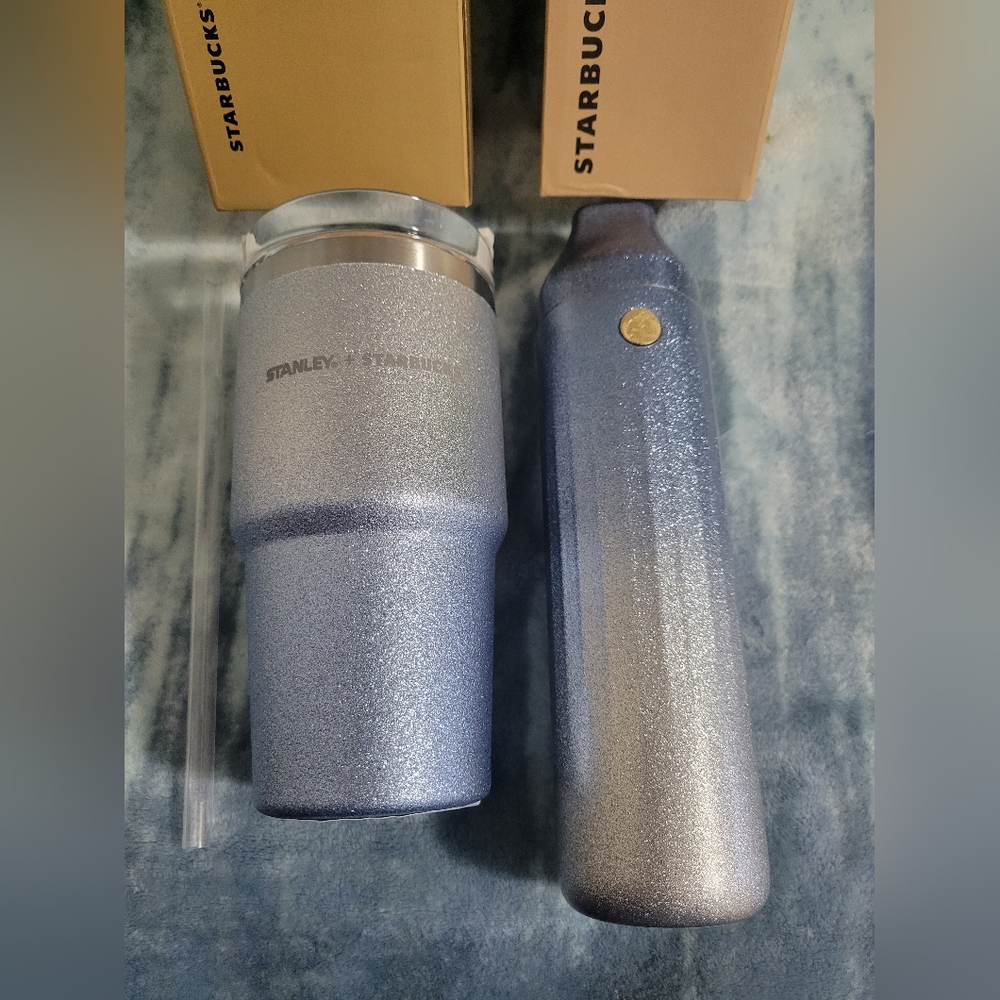 Starbucks x Stanley Glitter Blue Silver Ombre Set